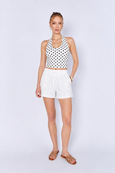 TENA Women's White Halter Neck Polka Dot Blouse