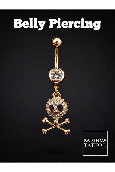 Karınca Piercing Gold Altın Rengi Kurukafa Göbek Piercingi Gothic Rock Metal ...