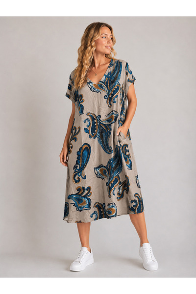 Sibel Günay Butik Kamena višebojna haljina sa uzorkom od 105 cm od pamuka i v...