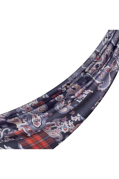 ipekevi Patchwork Patterned Tensoft Shawl 03920-Navy Blue
