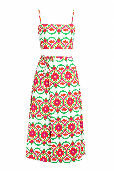 HAZELANNA Orange Patterned Crop Skirt Set