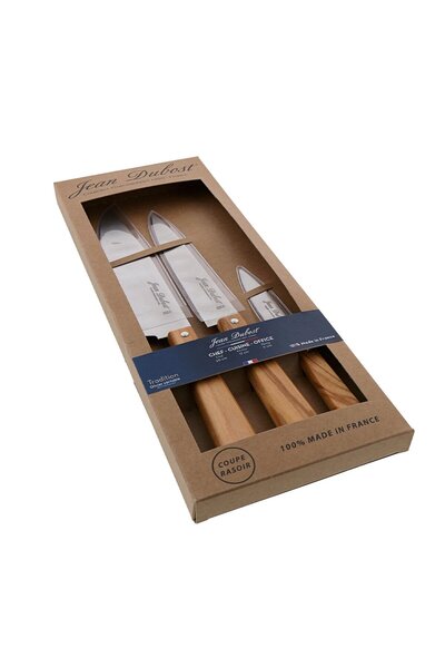 Jean Dubost Set 3 cutite de bucatarie - lemn de maslin - cutie L'ELYSEE /
