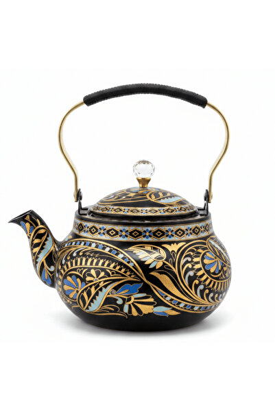 AKDC Black & Gold Ornate Metal Tea Kettle 1.5 L | Elegant Crystal Knob Lid | ...