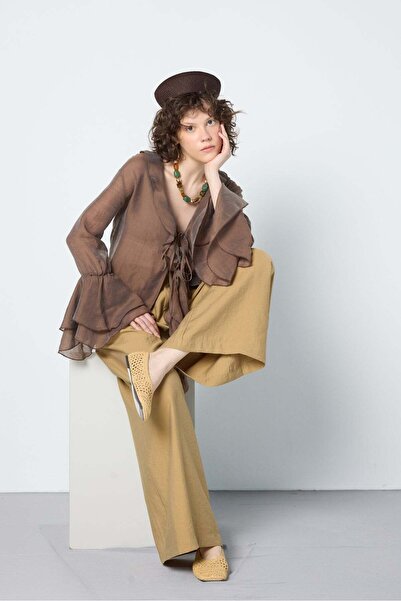 minaaise Ruffled Tie-Back Blouse Bitter Brown