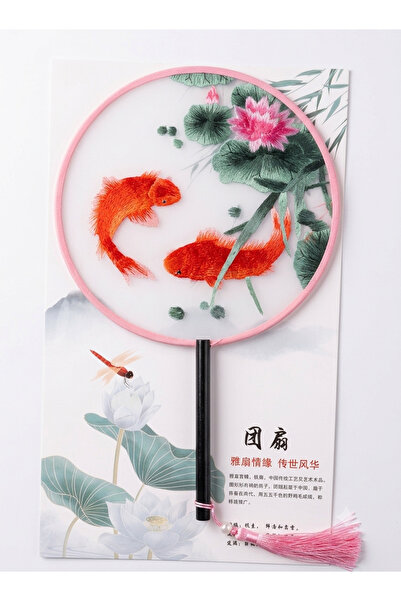 PİRAMİGO Koi Balık Suzhou Sanatı El Yapımı Nakışlı İpek Çin Yelpazesi Çipao A...
