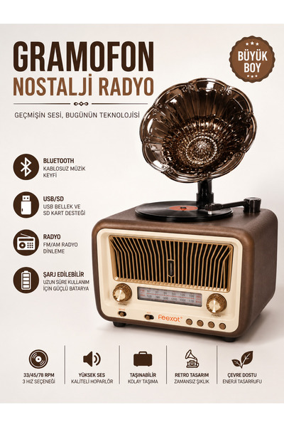 FEEXOT GRAMOFON BLUETOOTH NOSTALJİK RADYO