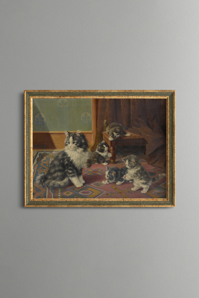 epiqart Cat Family - Vintage Patterned Painting - Fine Model