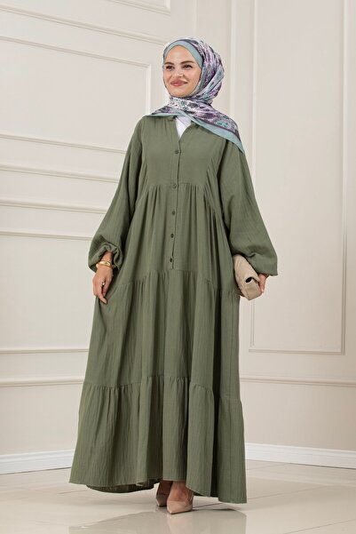 Sevitli Muslin Fabric Robe Ivana Dress-Khaki