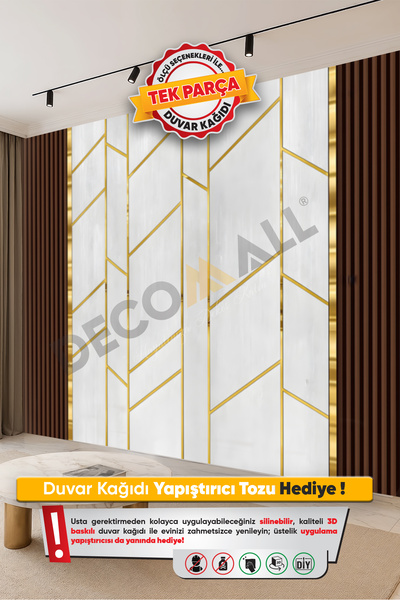 DECOMALL (TV-5) TV Arkası Duvar Kağıdı Tek Parça 3D Çita Mermer Görünümlü Sal...