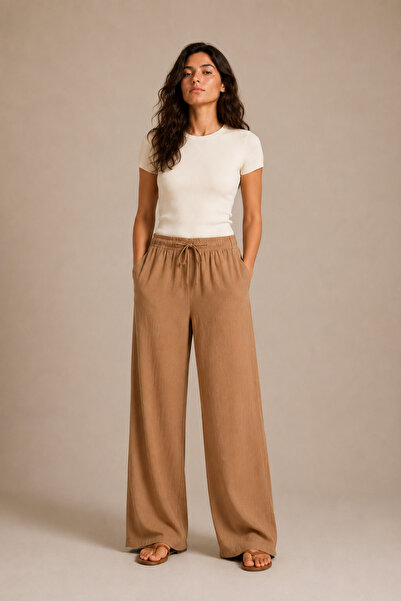 BARRELS AND OIL Women's Tie-Waist Wide-Leg Pants - Brown