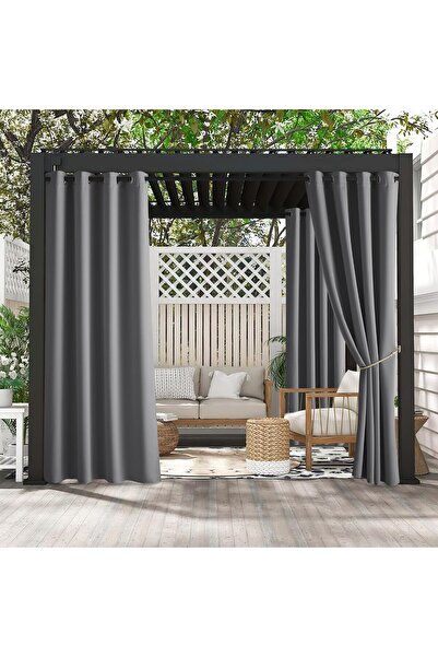 PONY DANCE Weatherproof outdoor curtains, 213 x 132 cm, grey, Top Bottom Set ...