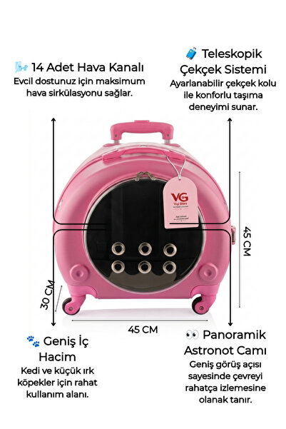 VİGİ STORE VG Premium Şeffaf Panoramik Kedi Taşıma Valizi XL – Çekçekli & Tek...