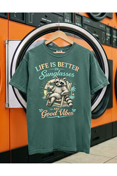 Cool Rakun Baskılı Oversize Unisex Tişört | Life Is Better in Sunglasses |
