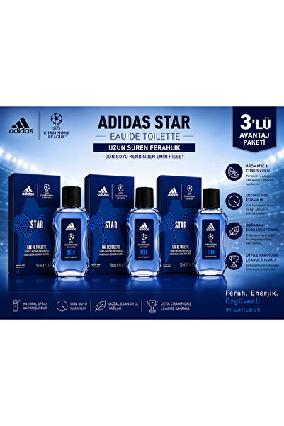 adidas UEFA Champions League Star Eau de Toilette EDT Erkek Parfüm 50 ml X 3 ...