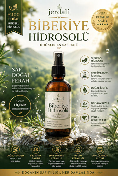 jerdali Biberiye Hidrosolü 100 ml | %100 Saf Doğal Biberiye Suyu | Buhar Dist...