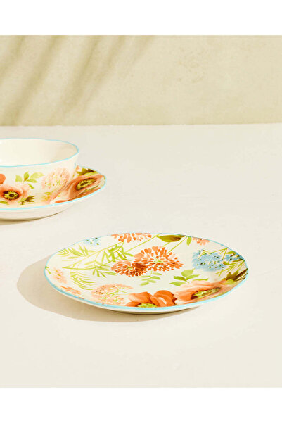 REDTAG Ivory And Multicolour Floral Dessert Plate
