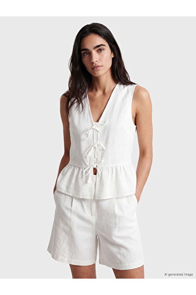 LC Waikiki Lcw Vision White Tied Linen Blend Women's Vest