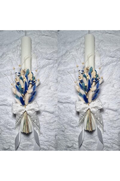 OEM Set de 2 lumânări de nuntă sau botez, din ceară, decorate cu flori uscate...