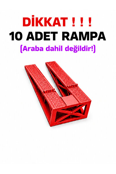 Tech Trade 1:64 Ölçek Araba Rampası - Kırmızı - Lastik İzli - 10 Adet