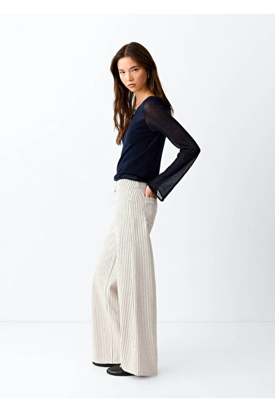 Mango Teen Çizgili wide leg jean pantolon