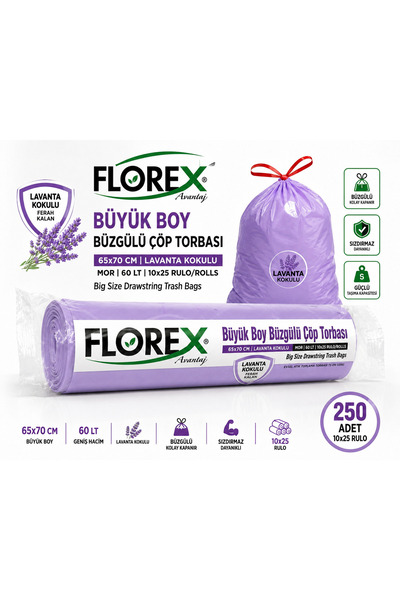 Florex Lavender Scented Drawstring Garbage Bag Large Size 65X70 Cm/60 Lt 10X2...
