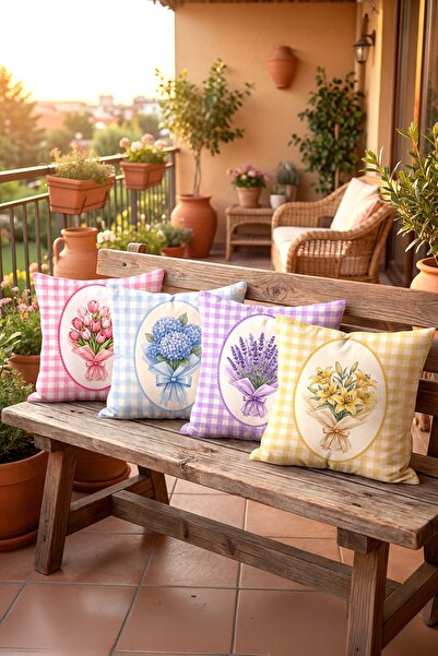 EVPANYA Colorful Flower Bouquets Patterned 4-Piece Throw Pillow Cover Set