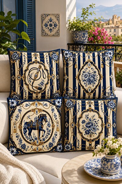 EVPANYA Set de 4 huse de pernă cu model artistic cal și flori