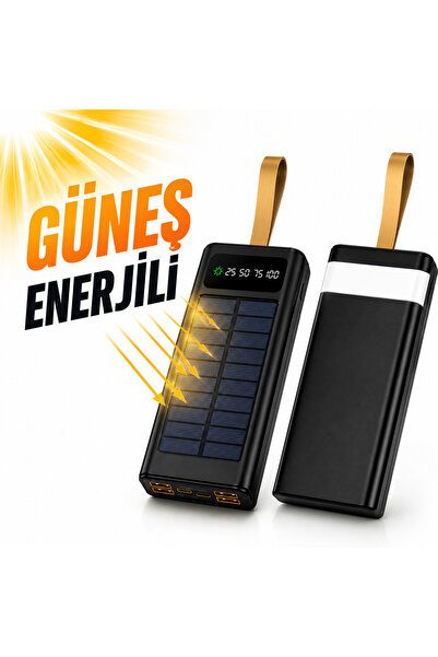 Moxti 30000mAh Güneş Enerjili Powerbank | PD 22.5W Şarj | Dahili Type-C & Lig...