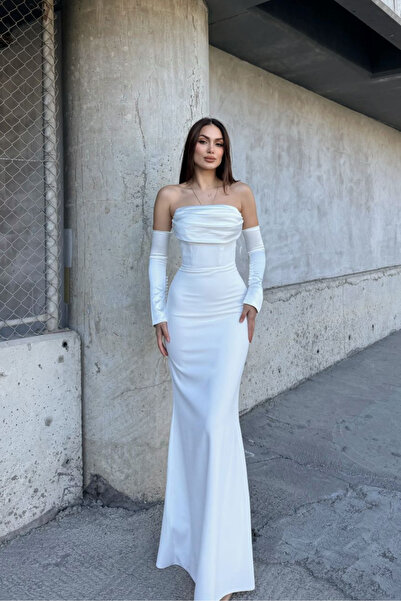 Sindimoda Pelline Straplez Kol Detay Abiye