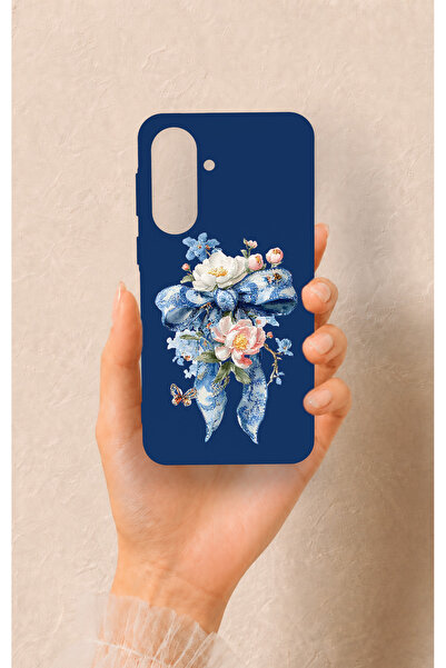Vip Case Samsung A37 Uyumlu Mavi Kurdeleli Çiçek Desenli Silikon Kılıf