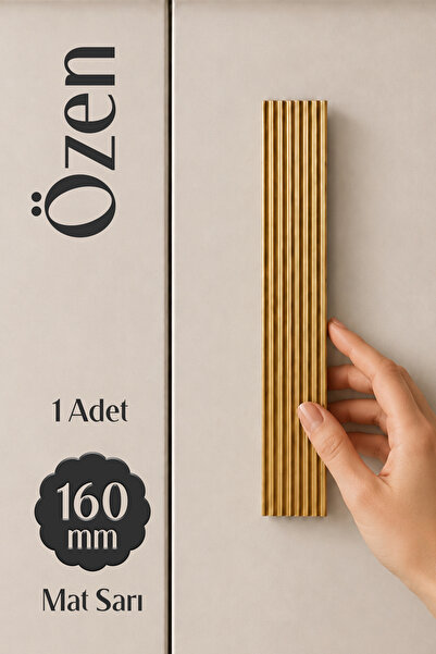 Badem10 Özen (1 Adet) 160 mm Mat Sarı Çizgili Metal Mobilya Dolap Çekmece Kul...
