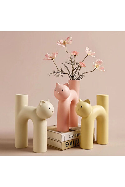 Innovate Store Vază decorativă cu figurină de pisică albă, ghiveci modern min...