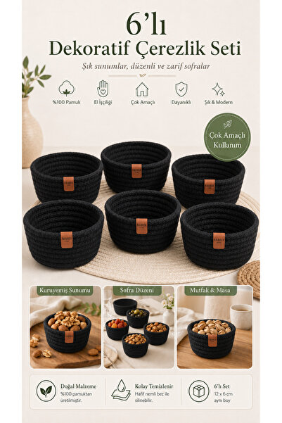 Fabrix Home Cotton Snack Bowl and Presentation Bowl Set Black Color Handmade ...