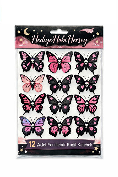 hediyehobihersey 12 Edible Gothic Butterflies, Kuromi Butterfly, Cake Decoration