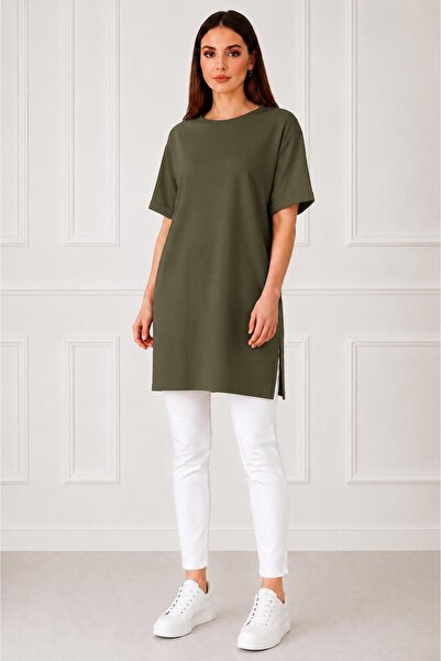 Kuraff Giyim Women's Comfortable Cut-Out Half-Sleeve Combed Cotton Tunic with...