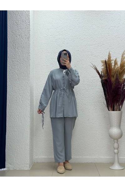 Holehola Tiredra Nervür Λεπτομερής Στολή με Ραφές-EU2800-MF563 Γκρι