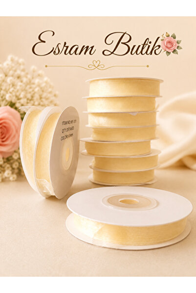 Esram Butik Organze Tül Kurdele Krem 1 cm 23 mt, Gelin, Bohça, Nişan, Çeyiz, ...