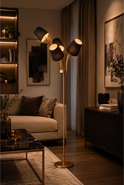 BSA LIGHTING AFET 5'Lİ ESKİTME BOYALI MODERN LAMBADER (SİYAH KONİK ABAJURLU)