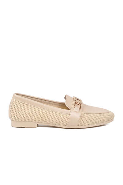 FLORİN Beige Buckle Women's Ballerinas