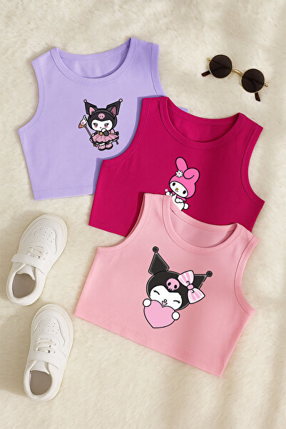 MYADA Kuromi Baskılı Kız Çocuk Tarz 3'lü Crop Set 24196 24195 24191