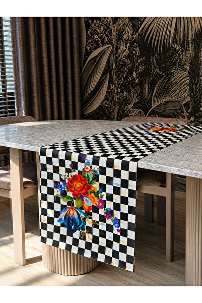 Skhome Checkered Floral Modern Decorative Printed Runner 1 Piece 40X140Cm (Sk...