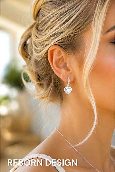REBORN DESIGN Silver Color Zircon Stone Heart Model Earrings