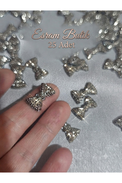 Esram Butik Siyah Taşlı Papyon Süsleme Malzemesi 25 Adet- Çanta, Kıyafet, Taç...