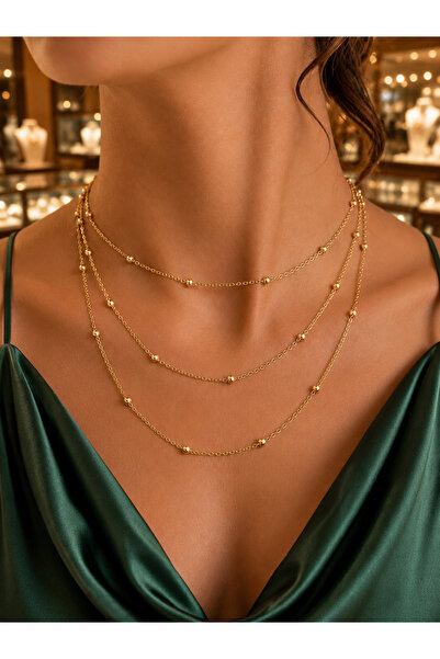CAXBERN Women's 3-Piece Ball Chain Necklace