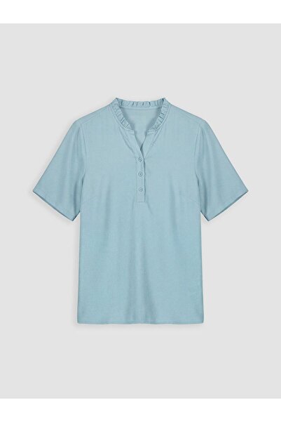 LC Waikiki Lcw Grace Blue Ruffled Collar Blouse