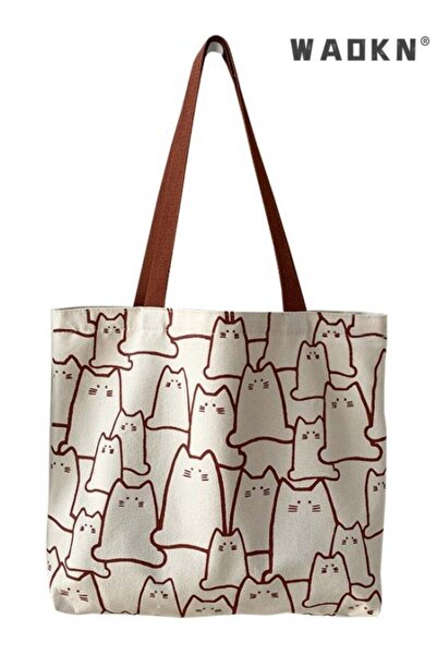 WAOKN Cute Tote Bag for Women with Zipper, Canvas handbag ladies simple liter...