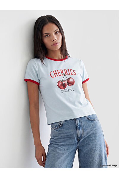 LC Waikiki Trendlucky Women's T-Shirt with Oval Collar and Printed Design