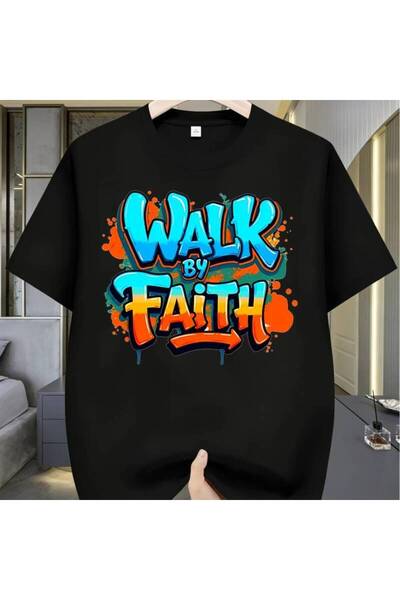 17 seramik Men's Faith Walk White Orange T-Shirt Graffiti Scripture Print Sho...