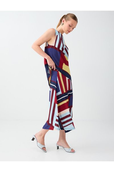 Jimmy Key Red Geometric Patterned Asymmetrical Midi Skirt