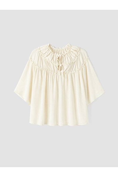 LC Waikiki Nevavm Ruffled Tie Collar Gathered Blouse with a Difference